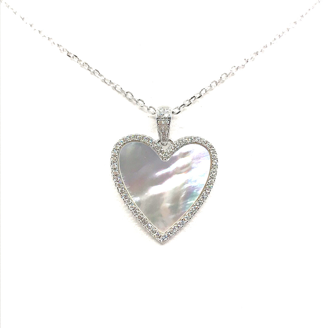 Sterling Silver Mother of Pearl Heart Pendant - HK Jewels