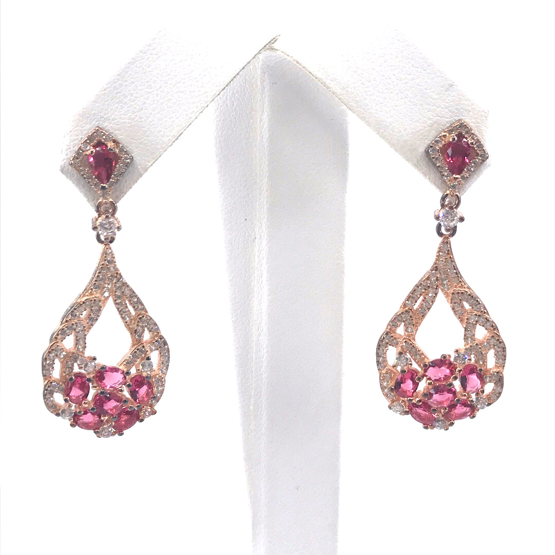 Rose Gold Plated Sterling Silver Micro Pave Teardrop Earrings with Pink CZs - HK Jewels