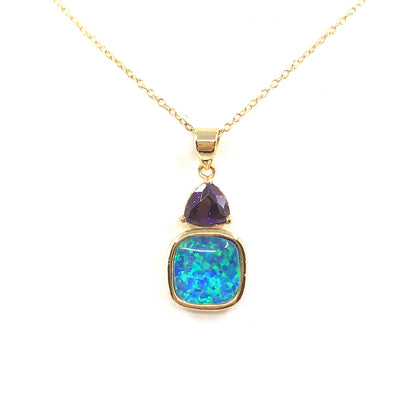 Gold Plated Sterling Silver Stone Pendant - HK Jewels