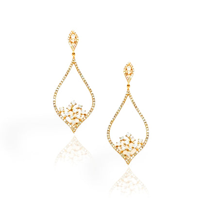 14K Gold And Diamond Hanging Flame Earrings