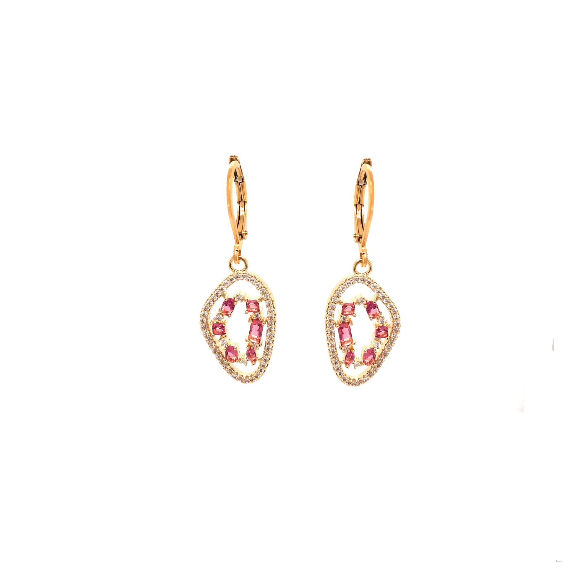 Gold Plated Earring And Hanging Natural Micropave Stone Shape - HK Jewels