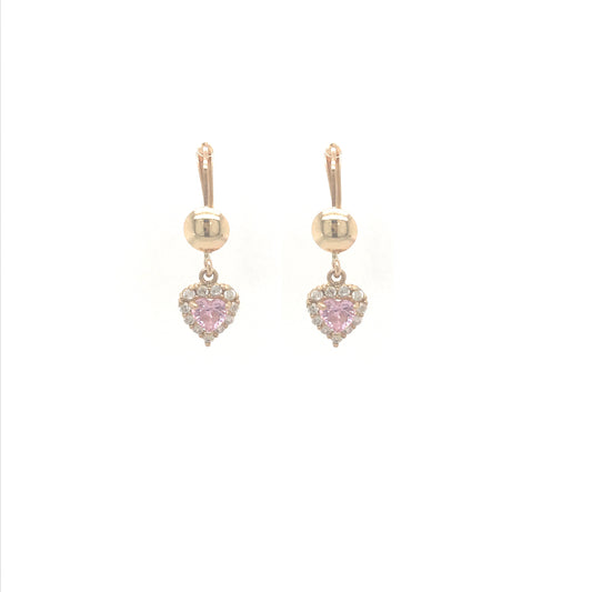 14k Pink CZ Heart Leverback Earrings - HK Jewels