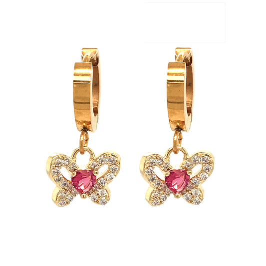 Surgical Steel Fuchsia Butterfly Earrings - HK Jewels