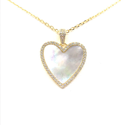 Sterling Silver Mother of Pearl Heart Pendant - HK Jewels