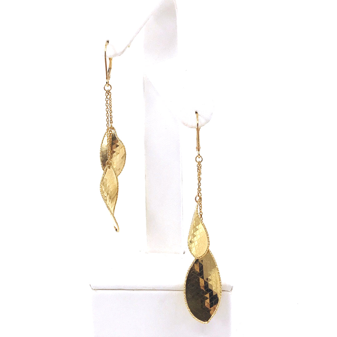 14K Gold Long Double Leaf Earring - HK Jewels