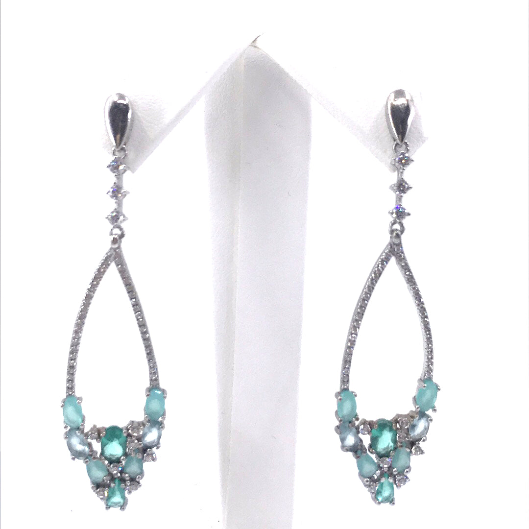 Sterling Silver Teal Marquis-Shape Earrings - HK Jewels