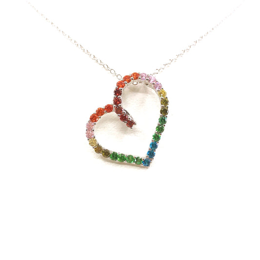 Sterling Silver Rainbow Heart Pendant - HK Jewels