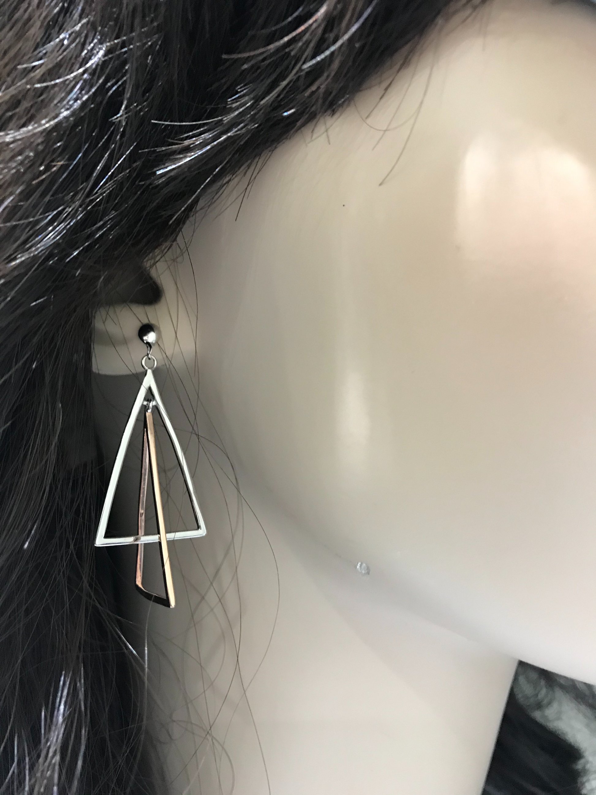 Sterling Silver Two-Tone Triangle Dangling Earrings - HK Jewels
