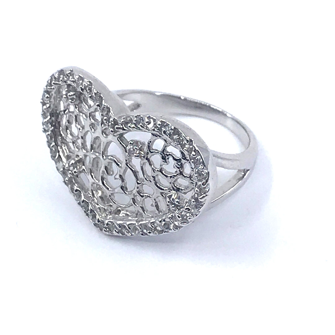 Sterling Silver Micro Pave Heart Ring - HK Jewels