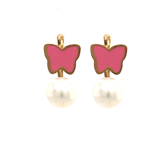 Surgical Steel Pink Butterfly Pearl Earrings - HK Jewels