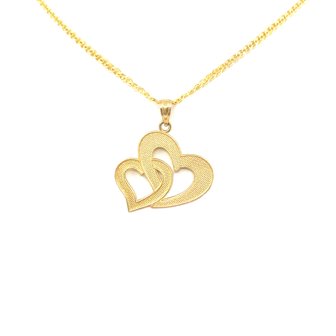 14K Gold Double Heart Pendant - HK Jewels