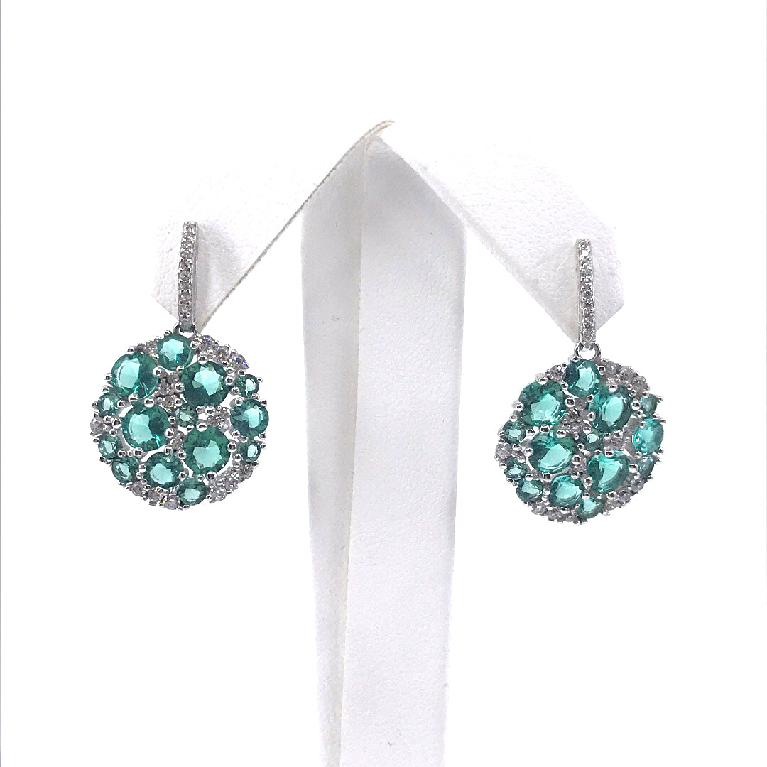 Sterling Silver Teal Circle Earrings - HK Jewels