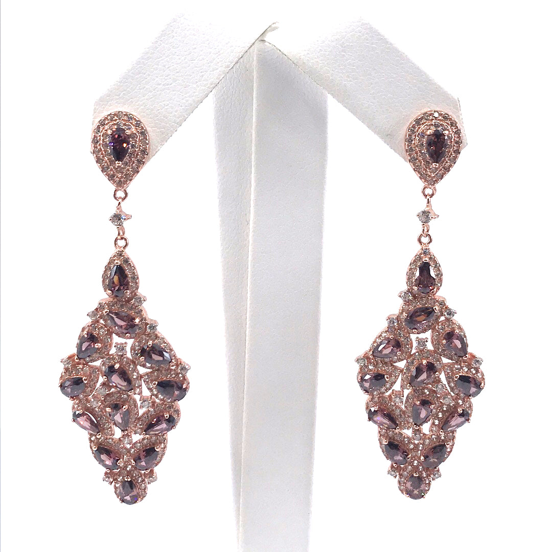 Sterling Silver Rose Gold Plated Purple Teardrop Earrings - HK Jewels