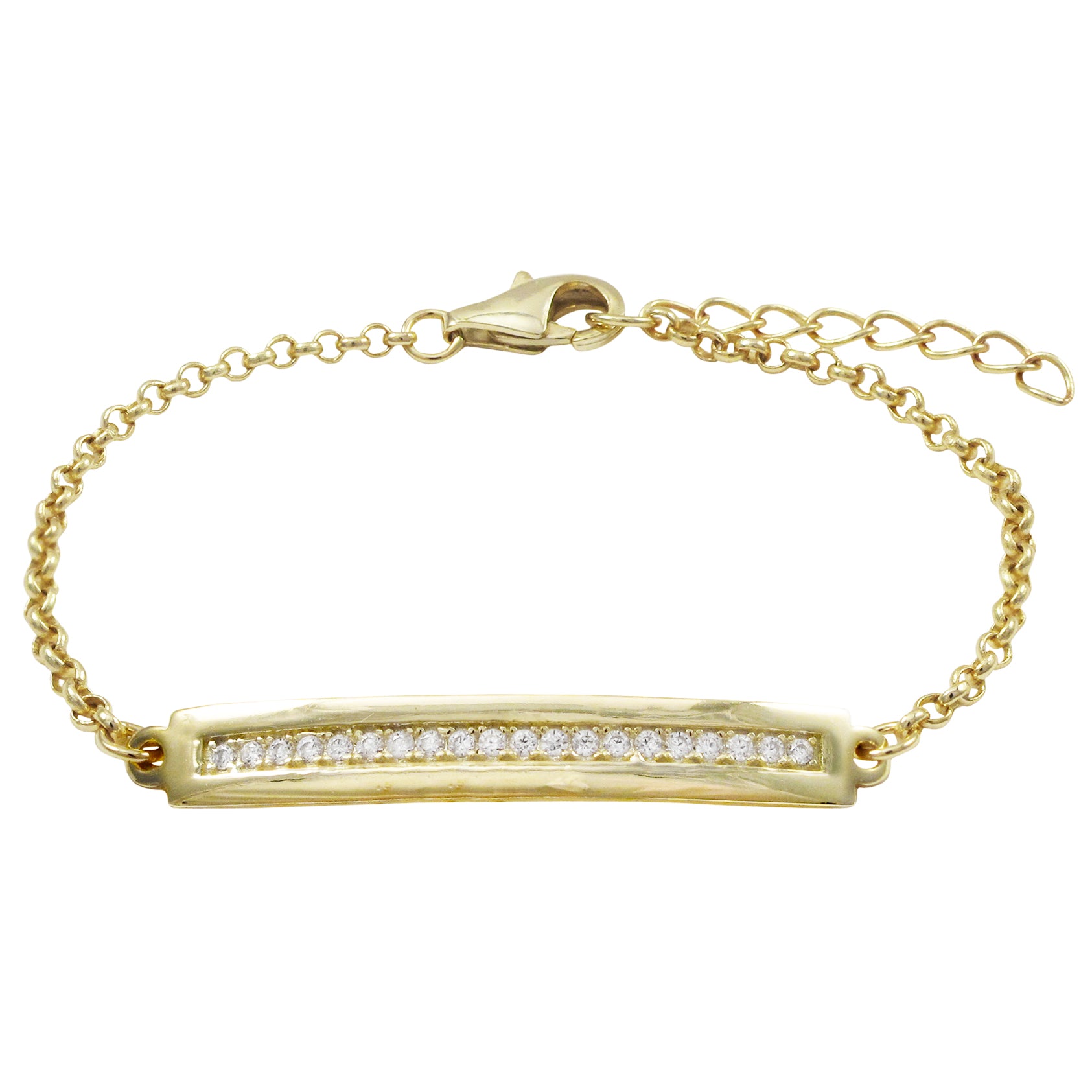 Gold Plated Sterling Silver Bracelet With White CZ Bar - HK Jewels