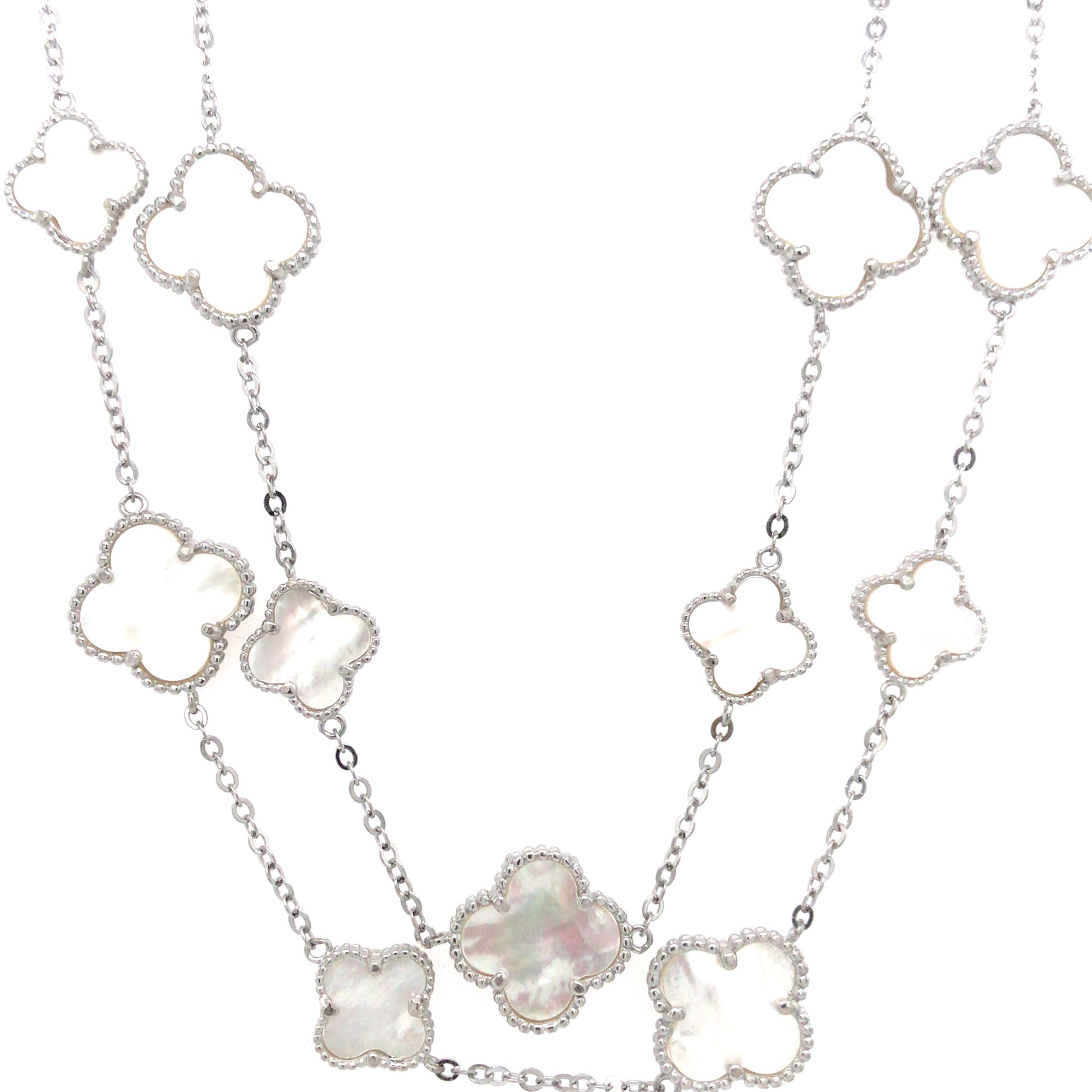 Sterling Silver Clover Long Necklace - HK Jewels