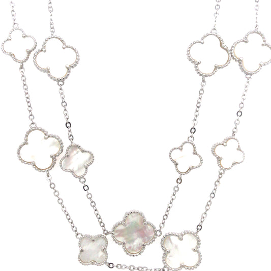 Sterling Silver Clover Long Necklace - HK Jewels