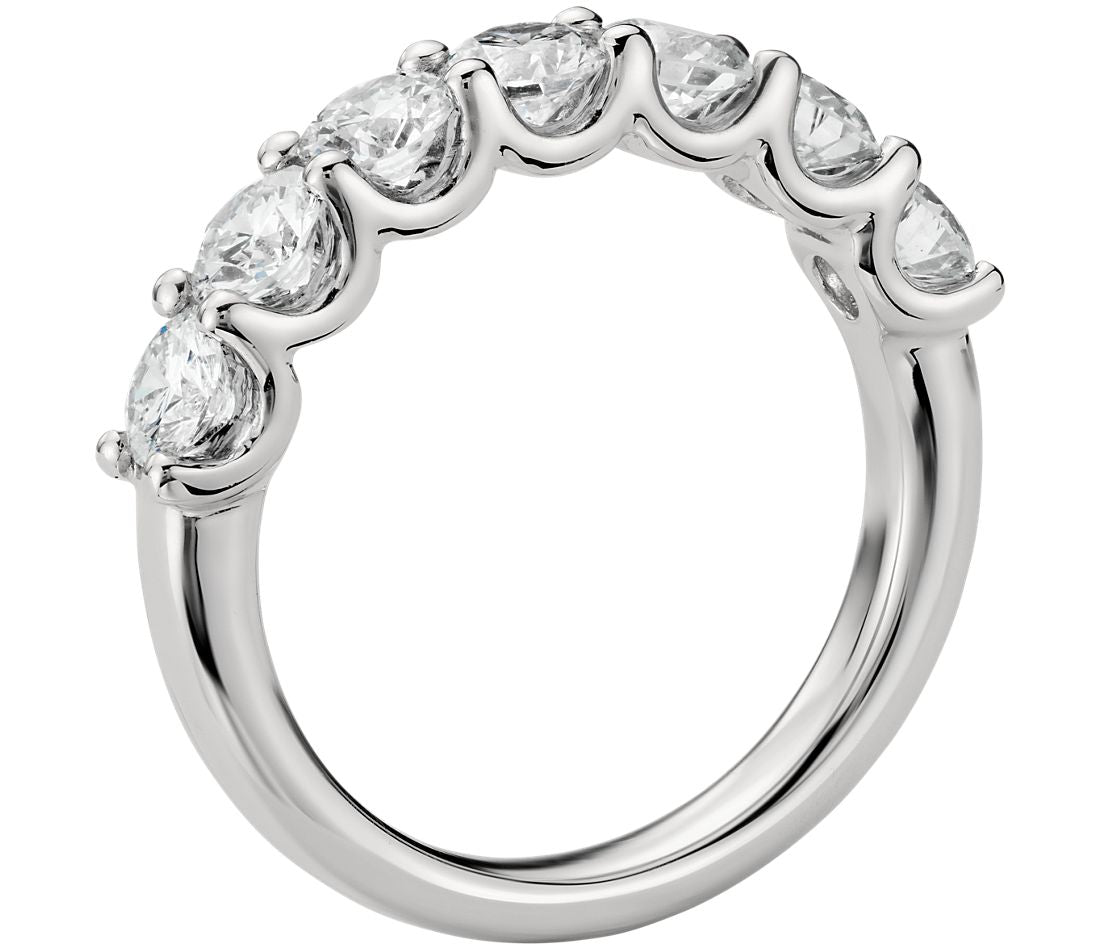 7 Diamond 14k White Gold U Shaped Ring - HK Jewels