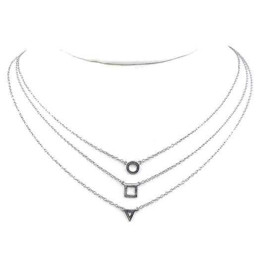 Sterling Silver Triple Chain Necklace - HK Jewels