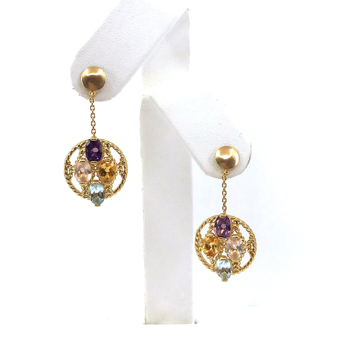 14K Gold Circle With Semi Precious Stones Earrings - HK Jewels
