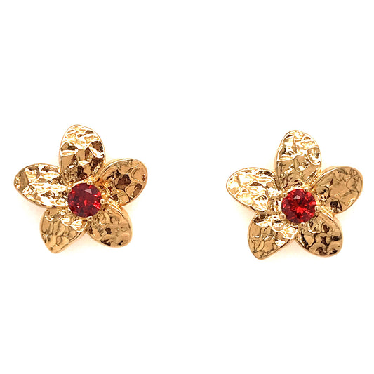 Surgical Steel Flower Stud Earrings (Red) - HK Jewels