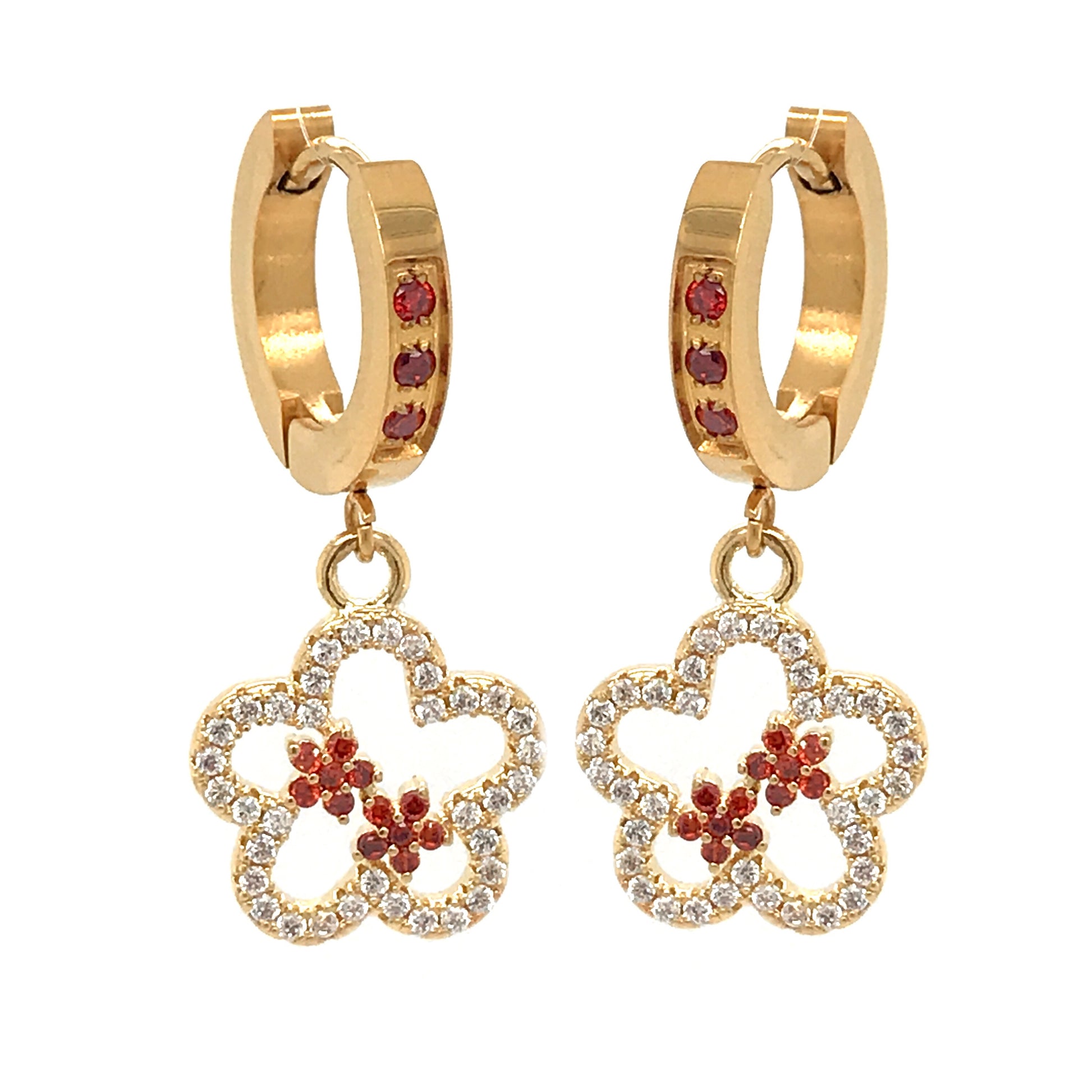 Surgical Steel Red Flower Earrings - HK Jewels