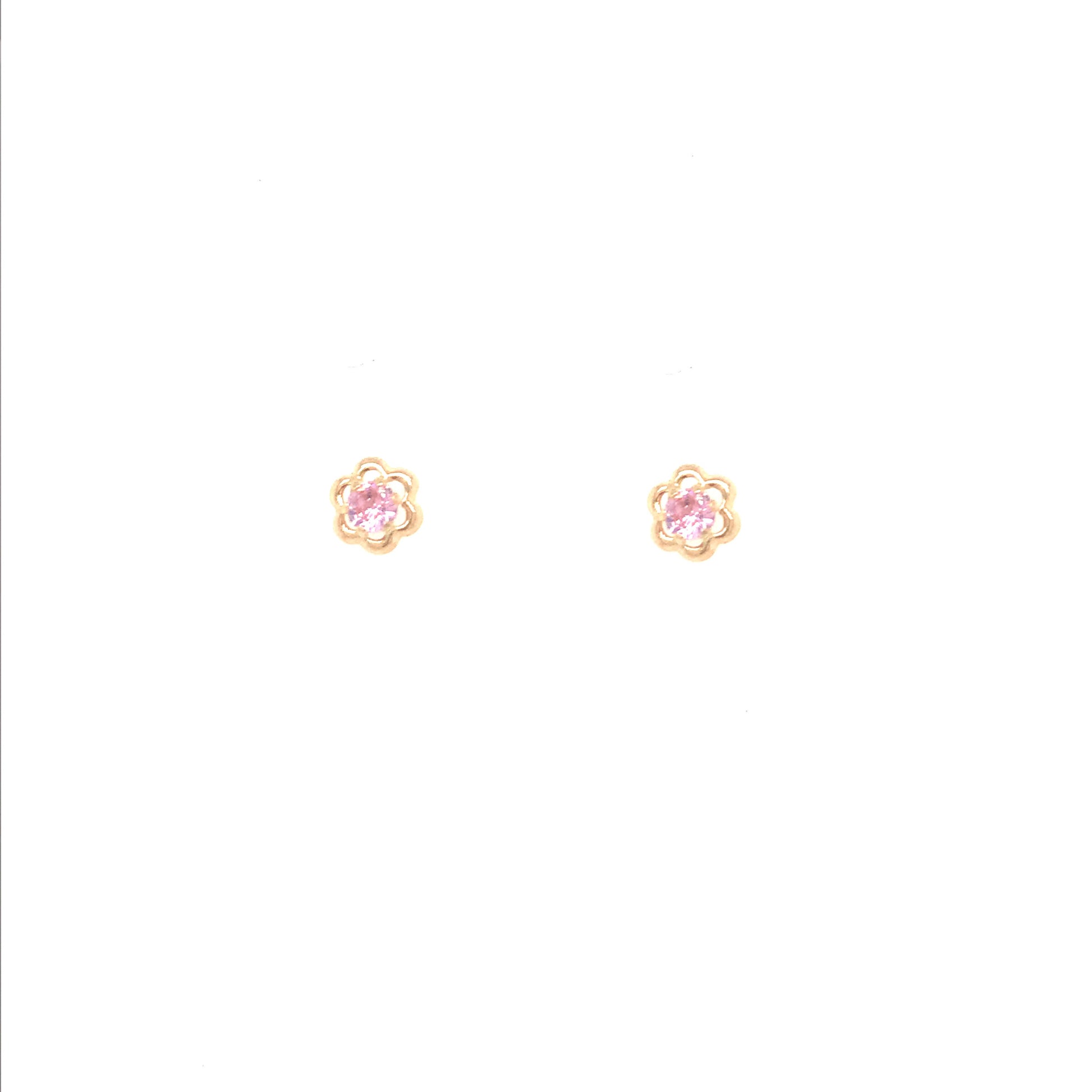 14k Pink Stone Flower Stud Earring - HK Jewels