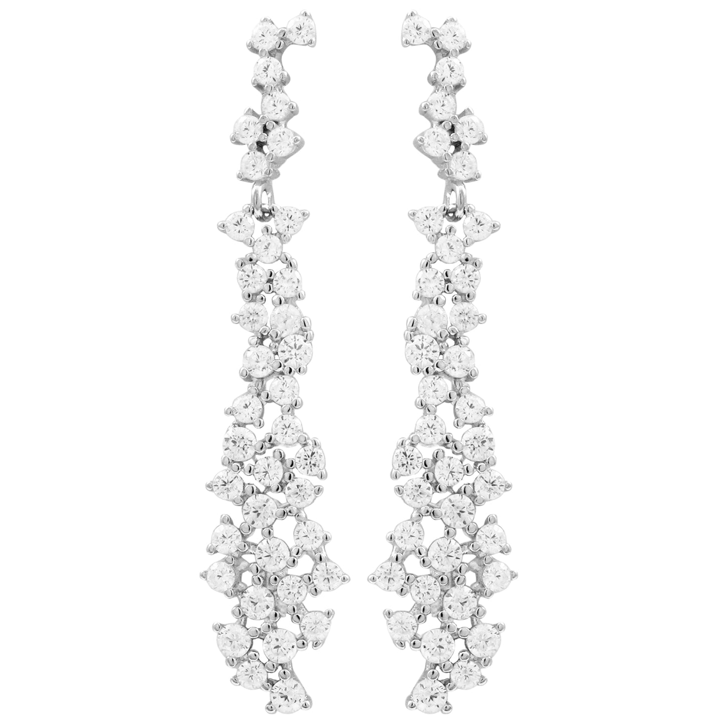 RHODIUM PLATED STERLING SILVER, WHITE CZ POST EARRINGS - HK Jewels