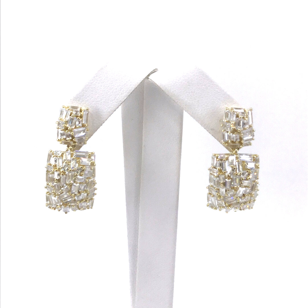 Gold Plated Sterling Silver Rounded Rectangle Baguette Earrings - HK Jewels