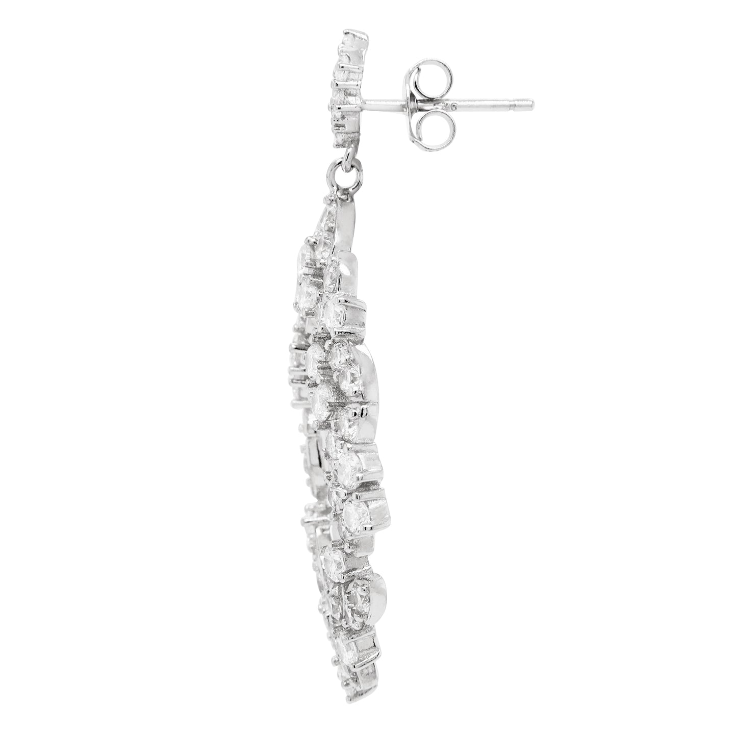 Rhodium Plated Sterling Silver, White CZ Open Teardrop Clip On Earrings - HK Jewels