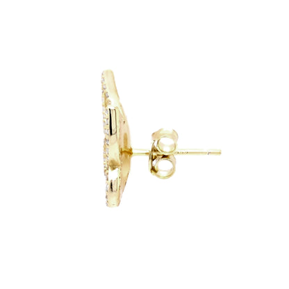 Matte Gold Butterfly With White CZ Border, Gold Plated Sterling Silver Post Stud Earrings - HK Jewels
