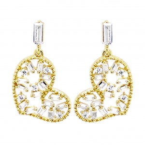Gold Plated Sterling Silver CZ Heart Post Earring - HK Jewels