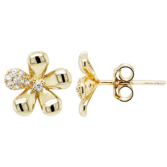 Gold Plated Sterling Silver, White CZ Flower Post Stud Earrings - HK Jewels