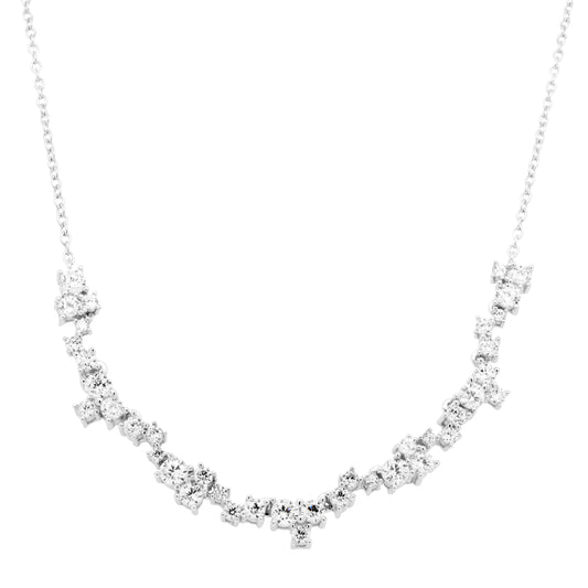 Rhodium Plated Sterling Silver, White CZ Irregular Tennis Necklace - HK Jewels