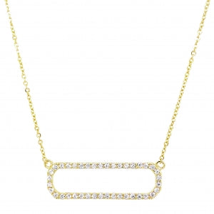 STERLING SILVER CLEAR CZ RECTANGLE SHAPE NECKLACE - HK Jewels