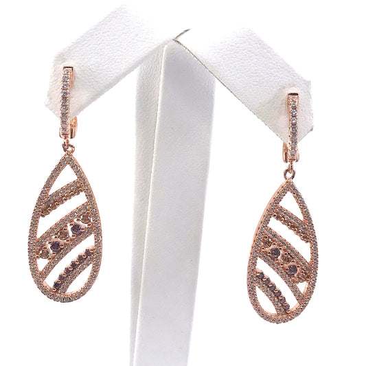 Sterling Silver Rose Gold Plated Teardrop Earrings - HK Jewels