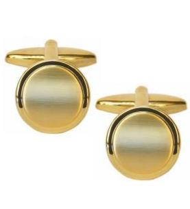 Shiny Edge Brushed Gold Plated Round Cufflinks - HK Jewels
