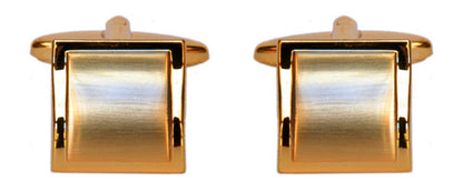 Shiny Edge Brushed Gold Plated Square Curved Cufflinks - HK Jewels