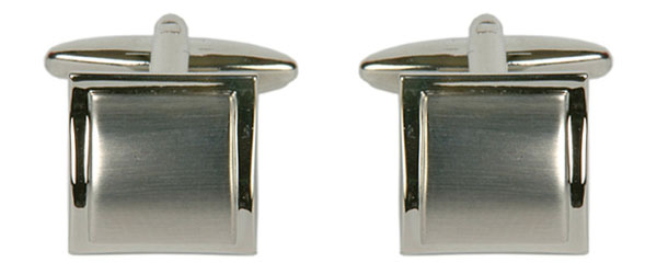 Shiny Edge Brushed Rhodium Plated Square Curved Cufflinks - HK Jewels