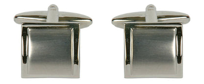 Shiny Edge Brushed Rhodium Plated Square Curved Cufflinks - HK Jewels