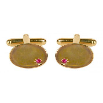 Oval Ruby Star Set Gold Plated Cufflinks - HK Jewels
