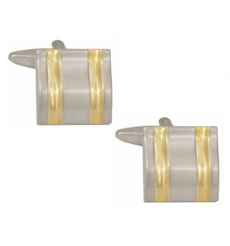 Squarel Curved Rhodium Plated With Gold Lines Cufflinks - HK Jewels