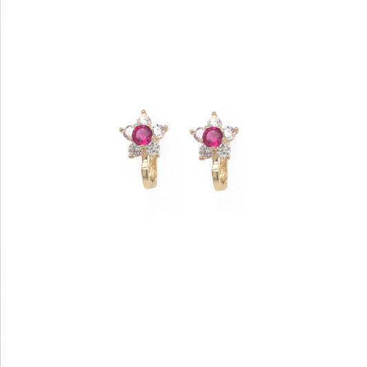 14k Pink CZ Flower Huggie Earrings - HK Jewels