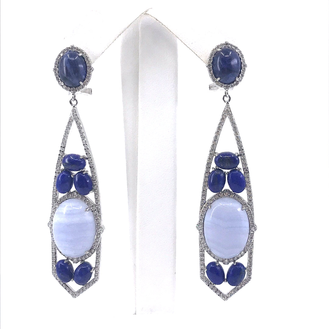 Sterling Silver Long Blue Earrings - HK Jewels