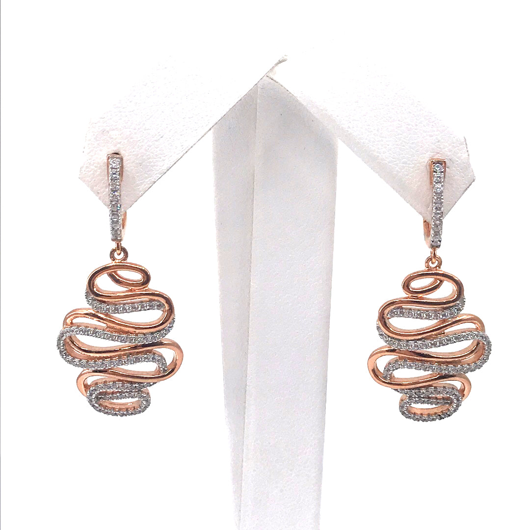 Rose Gold Plated Sterling Silver Micro Pave Swirl Earrings - HK Jewels