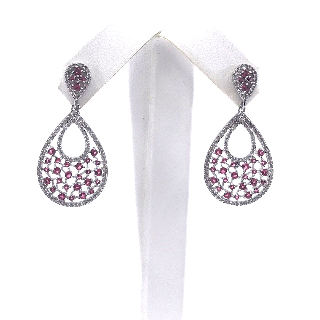Sterling Silver Teardrop Earrings (Pink) - HK Jewels