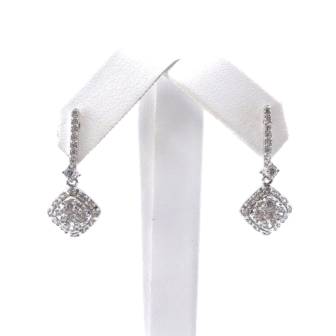 Sterling Silver Diamond-Shape Earrings - HK Jewels