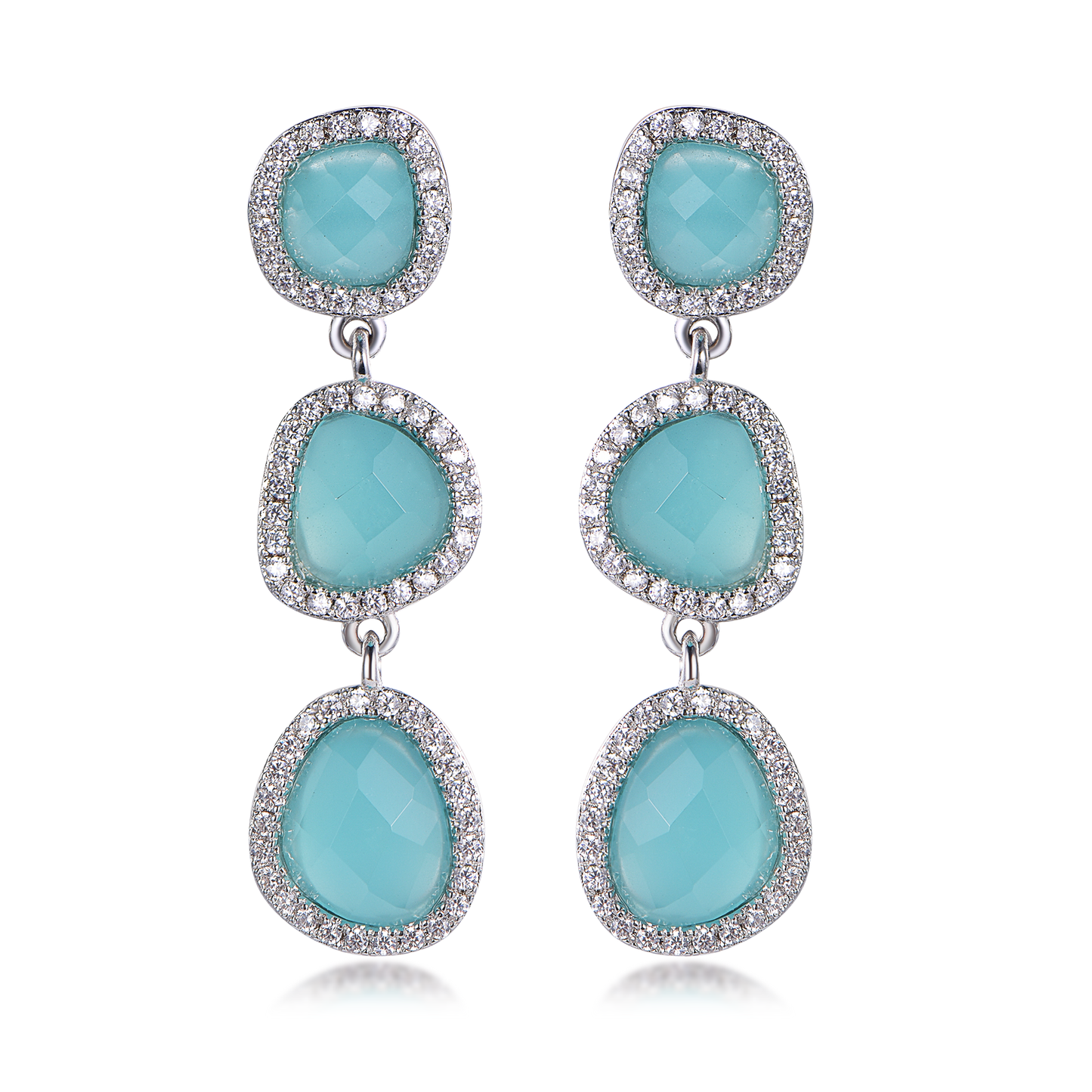 Sterling Silver 3 Blue Stone Earrings - HK Jewels