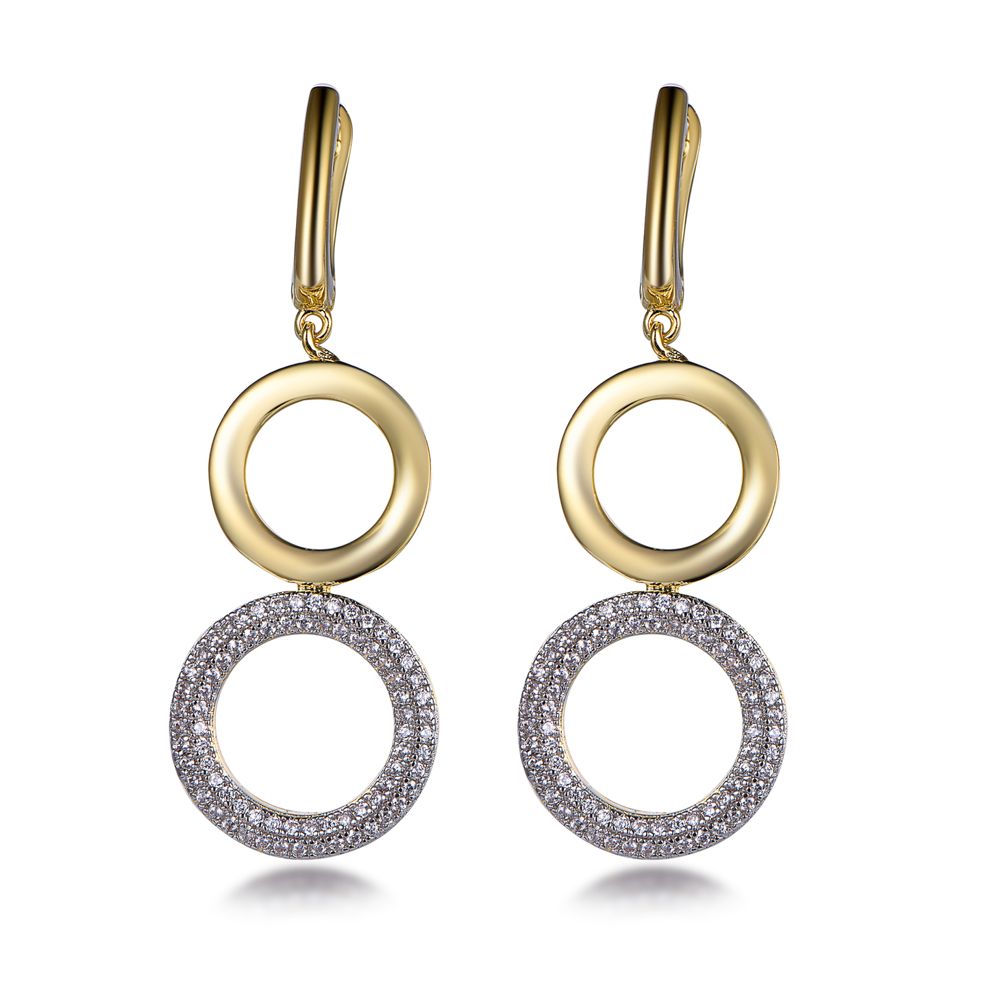 Sterling Silver Gold Plated Double Circle CZ Earring - HK Jewels