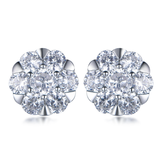 Sterling Silver Round CZ Stud Earrings - HK Jewels