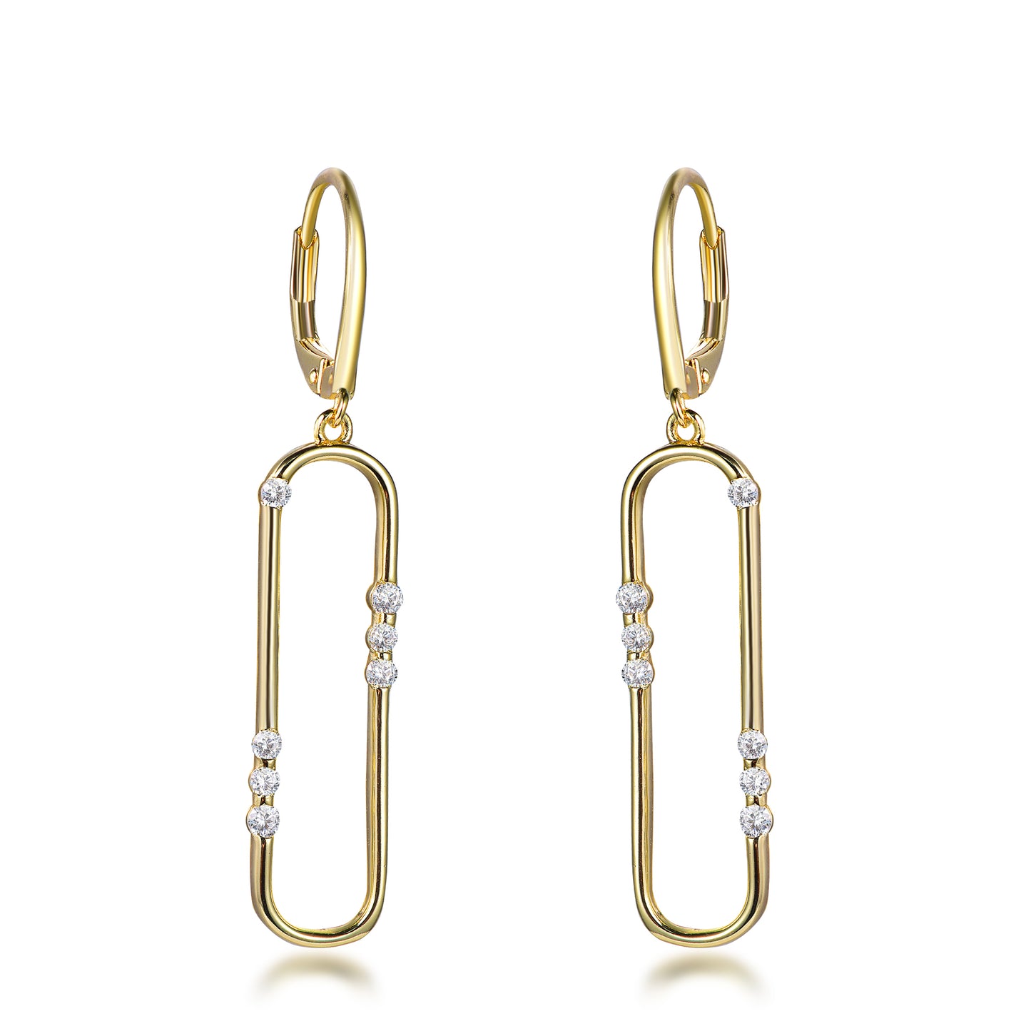 Gold Plated Sterling Silver "Diamond" Accent Paperclip Earrings - HK Jewels